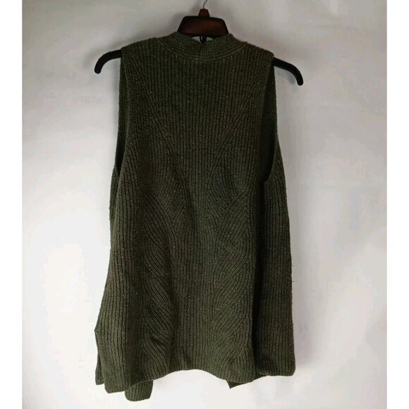 Talbots Ribbed Knit Open Front Cardigan Sweater Sleeveless Women's size M Green - Picture 2 of 11